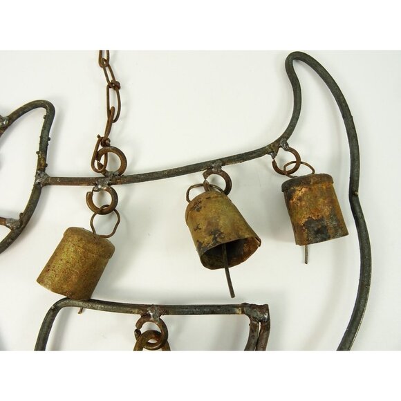 Vintage Folk Art Cat Wind Chimes Rustic Decor Metal Art 13in - Picture 4 of 8